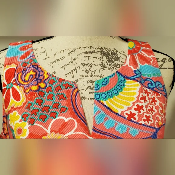 TALBOTS WOMEN'S Pink Sleeveless Textured Shift Dress-Mod Floral,Size 6. - Picture 7 of 10